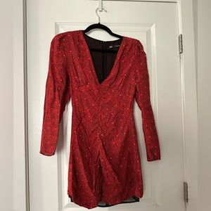 Zara red black cream long sleeve mini dress